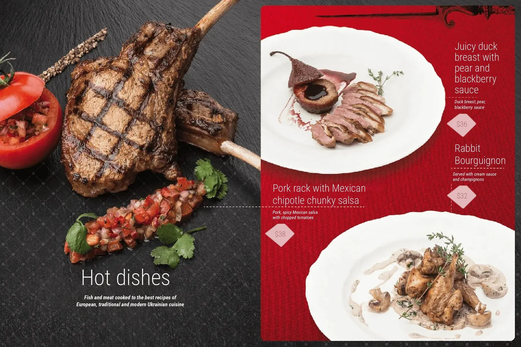 Menu spread · hot dishes