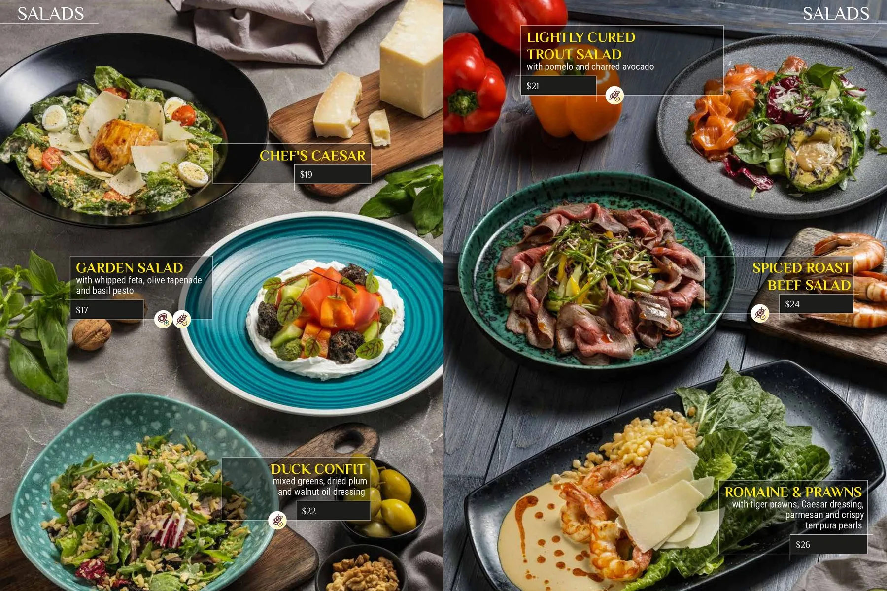 Menu spread · salads