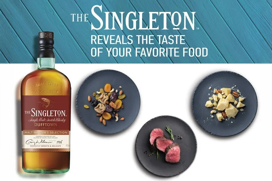 The Singleton whisky advert with three plated dishes