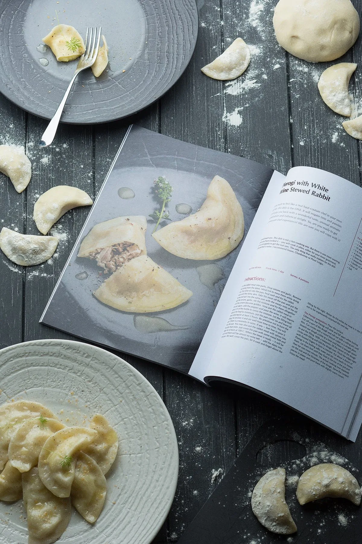 Pierogi, open on the table